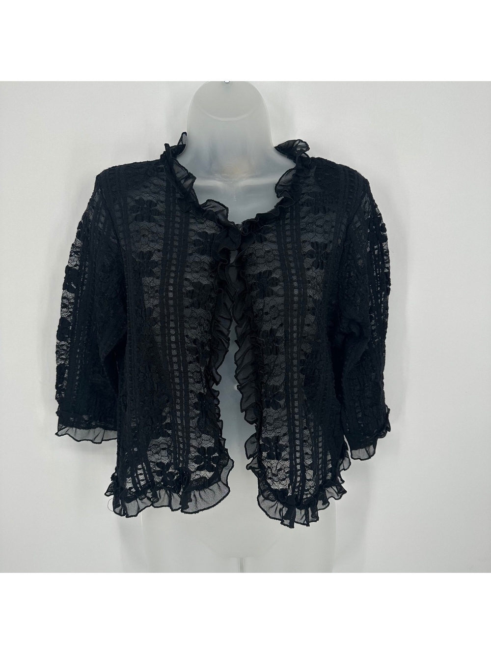 Vintage Follin USA Black Lace Ruffle Gothic Cardigan